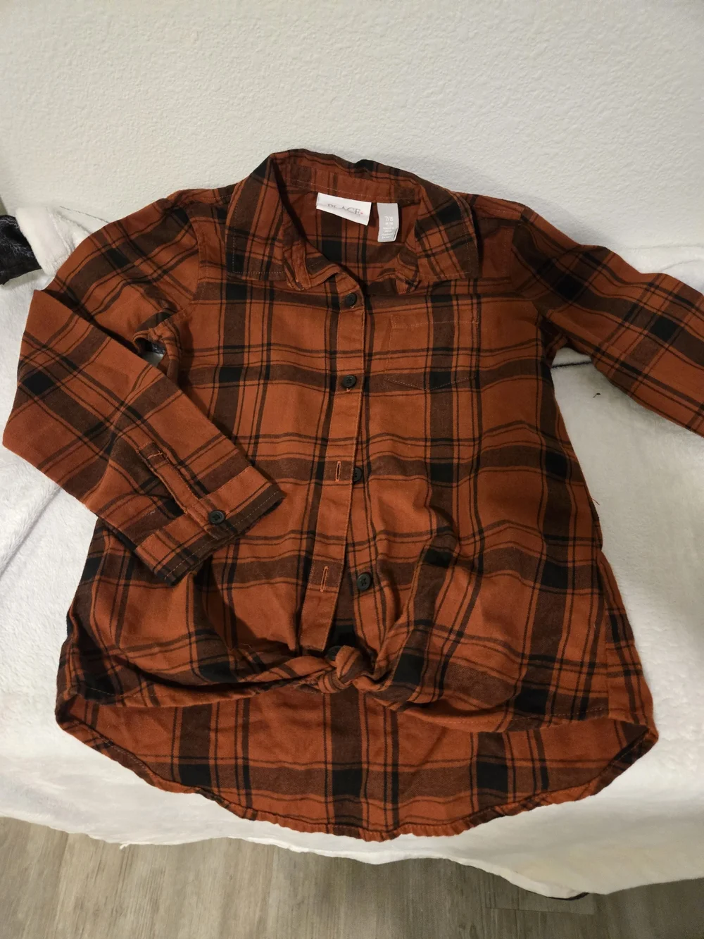 Children's Place Girls Orange Plaid Button-Up Shirt